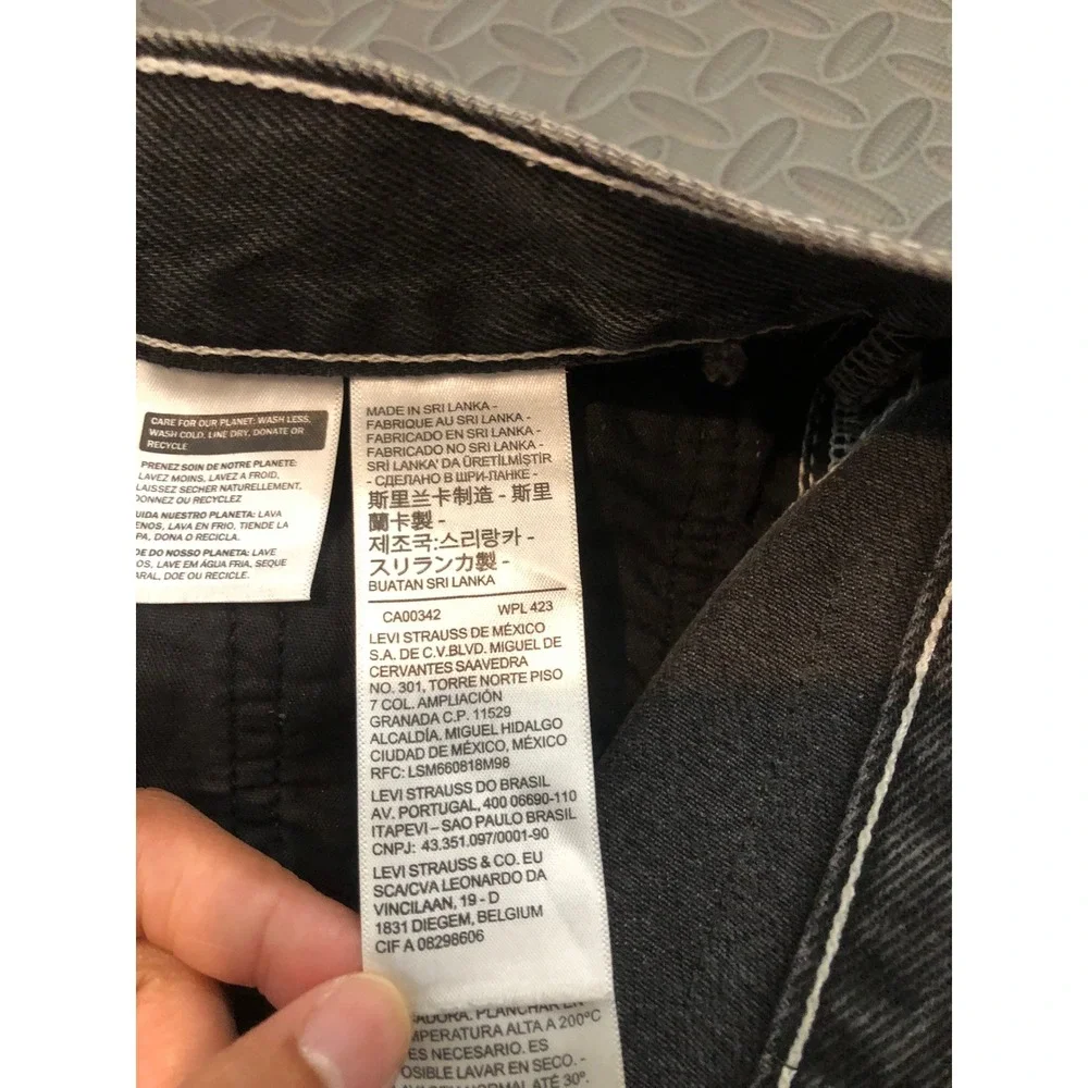 Levi's Ribcage Straight Ankle Jeans Womens 32 Black High Rise Snap Buttons